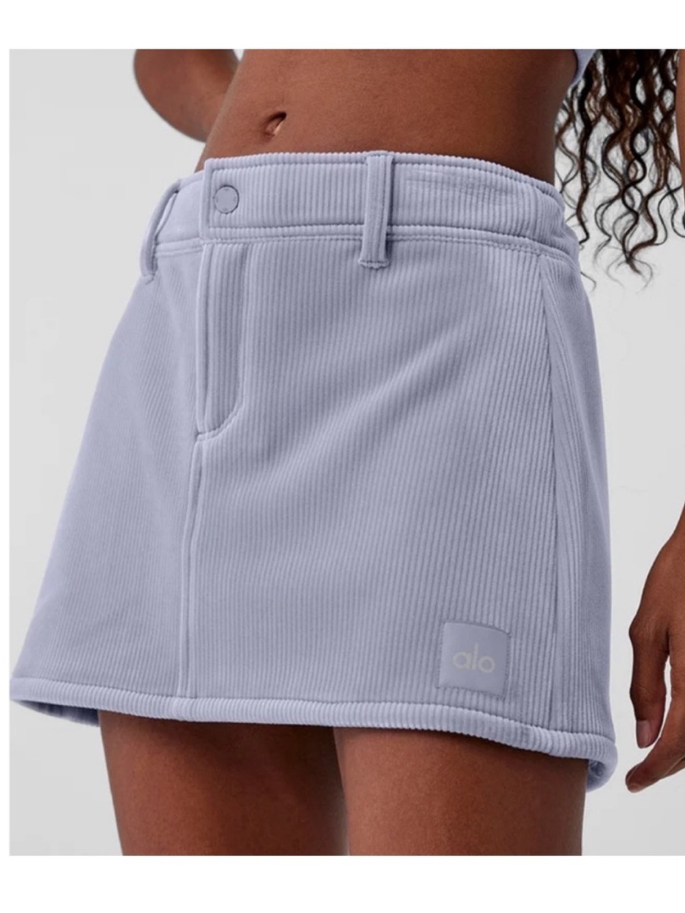 alo Ribbed Velour Baller Mini Skirt fog purple